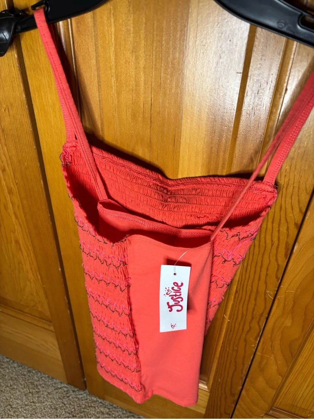 Justice Bright Coral Knit Spaghetti-Strap Tank
